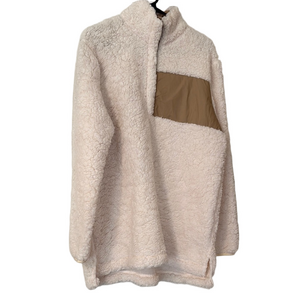 Cream Sherpa Pullover with Tan Accent